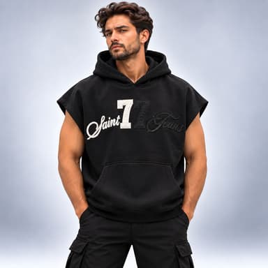 وست مردانه کلاه‌ دار گلدوزی‌دار کد LP-3012- مشکی