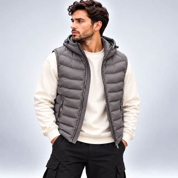 پافر مردانه ساده کلاه‌دار کد LP-40525005- طوسی